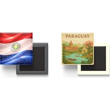 İberk Buzdolap Magnetleri - Paraguay Bayrağı ve Paper Cut Tema - 2'li Set Magneti