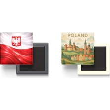 İberk Buzdolap Magnetleri - Polonya Bayrağı ve Paper Cut Tema - 2'li Set Magneti