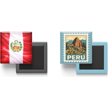İberk Buzdolap Magnetleri - Peru Bayrağı ve Posta Pulu Tema - 2'li Set Magneti