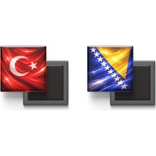İberk Buzdolap Magnetleri - Bosna - Hersek Bayrağı ve Türk Bayrağı - 2'li Set Magneti
