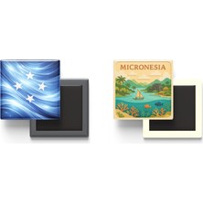 İberk Buzdolap Magnetleri - Mikronezya Bayrağı ve Paper Cut Tema - 2'li Set Magneti