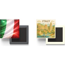 İberk Buzdolap Magnetleri - Italya Bayrağı ve Paper Cut Tema - 2'li Set Magneti