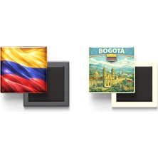 İberk Buzdolap Magnetleri - Kolombiya Bayrağı ve Retro Tema - 2'li Set Magneti