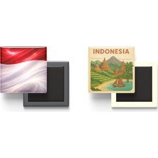 İberk Buzdolap Magnetleri - Endonezya Bayrağı ve Paper Cut Tema - 2'li Set Magneti