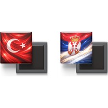 İberk Buzdolap Magnetleri - Sırbistan Bayrağı ve Türk Bayrağı - 2'li Set Magneti