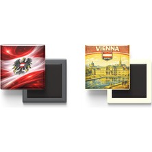 İberk Buzdolap Magnetleri - Avusturya Bayrağı ve Retro Tema - 2'li Set Magneti