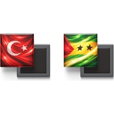 İberk Buzdolap Magnetleri - Sao Tome ve Principe Bayrağı ve Türk Bayrağı - 2'li Set Magneti
