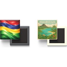 İberk Buzdolap Magnetleri - Mauritius Bayrağı ve Paper Cut Tema - 2'li Set Magneti