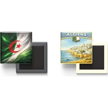 İberk Buzdolap Magnetleri - Cezayir Bayrağı ve Retro Tema - 2'li Set Magneti