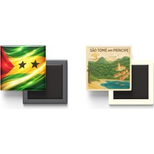İberk Buzdolap Magnetleri - Sao Tome ve Principe Bayrağı ve Paper Cut Tema - 2'li Set Magneti