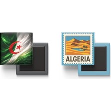 İberk Buzdolap Magnetleri - Cezayir Bayrağı ve Posta Pulu Tema - 2'li Set Magneti