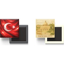 İberk Buzdolap Magnetleri - Vatikan Bayrağı ve Türk Bayrağı - 2'li Set Magneti