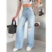 Aida Fashion Çift Diz Lazer Bol Paça Jeans
