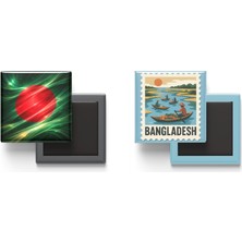 İberk Buzdolap Magnetleri - Bangladeş Bayrağı ve Posta Pulu Tema - 2'li Set Magneti