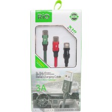 Rio Battery Rio 3-In-1 Metal Şarj Kablosu - Type-C, Micro USB ve Lightning Uyumlu