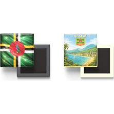 İberk Buzdolap Magnetleri - Dominika Bayrağı ve Retro Tema - 2'li Set Magneti