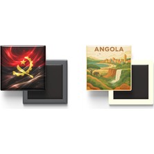 İberk Buzdolap Magnetleri - Angola Bayrağı ve Paper Cut Tema - 2'li Set Magneti