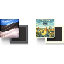 İberk Buzdolap Magnetleri - Estonya Bayrağı ve Retro Tema - 2'li Set Magneti