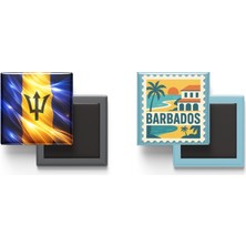 İberk Buzdolap Magnetleri - Barbados Bayrağı ve Posta Pulu Tema - 2'li Set Magneti