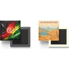 İberk Buzdolap Magnetleri - Afganistan Bayrağı ve Paper Cut Tema - 2'li Set Magneti