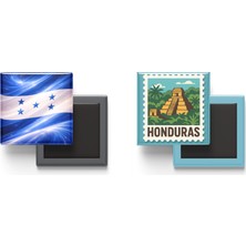 İberk Buzdolap Magnetleri - Honduras Bayrağı ve Posta Pulu Tema - 2'li Set Magneti