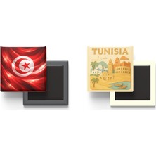 İberk Buzdolap Magnetleri - Tunus Bayrağı ve Paper Cut Tema - 2'li Set Magneti