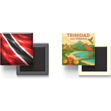 İberk Buzdolap Magnetleri - Trinidad ve Tobago Bayrağı ve Paper Cut Tema - 2'li Set Magneti