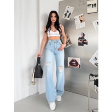 Aida Fashion Çift Diz Lazer Bol Paça Jeans