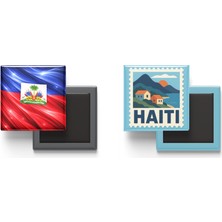İberk Buzdolap Magnetleri - Haiti Bayrağı ve Posta Pulu Tema - 2'li Set Magneti