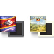 İberk Buzdolap Magnetleri - Esvatini Bayrağı ve Retro Tema - 2'li Set Magneti