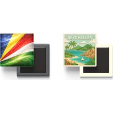 İberk Buzdolap Magnetleri - Seyşeller Bayrağı ve Paper Cut Tema - 2'li Set Magneti