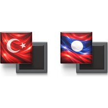 İberk Buzdolap Magnetleri - Laos Bayrağı ve Türk Bayrağı - 2'li Set Magneti