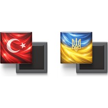 İberk Buzdolap Magnetleri - Ukrayna Bayrağı ve Türk Bayrağı - 2'li Set Magneti