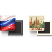 İberk Buzdolap Magnetleri - Rusya Bayrağı ve Paper Cut Tema - 2'li Set Magneti