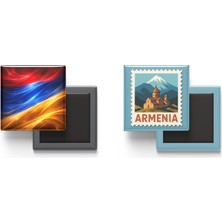 İberk Buzdolap Magnetleri - Ermenistan Bayrağı ve Posta Pulu Tema - 2'li Set Magneti