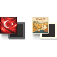 İberk Buzdolap Magnetleri - Umman Bayrağı ve Türk Bayrağı - 2'li Set Magneti