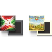 İberk Buzdolap Magnetleri - Burundi Bayrağı ve Retro Tema - 2'li Set Magneti