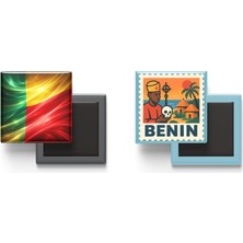 İberk Buzdolap Magnetleri - Benin Bayrağı ve Posta Pulu Tema - 2'li Set Magneti