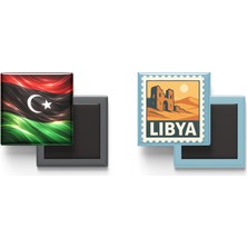 İberk Buzdolap Magnetleri - Libya Bayrağı ve Posta Pulu Tema - 2'li Set Magneti