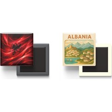 İberk Buzdolap Magnetleri - Arnavutluk Bayrağı ve Paper Cut Tema - 2'li Set Magneti