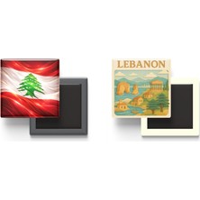 İberk Buzdolap Magnetleri - Lübnan Bayrağı ve Paper Cut Tema - 2'li Set Magneti