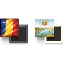İberk Buzdolap Magnetleri - Çad Bayrağı ve Retro Tema - 2'li Set Magneti
