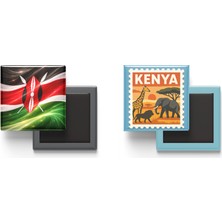 İberk Buzdolap Magnetleri - Kenya Bayrağı ve Posta Pulu Tema - 2'li Set Magneti