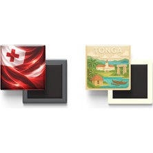 İberk Buzdolap Magnetleri - Tonga Bayrağı ve Paper Cut Tema - 2'li Set Magneti