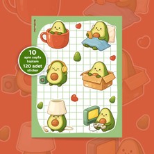 To Design Lab Sevimli Avokado Sticker Seti | Kawaii Avokado Sticker 10 SAYFA/120 Adet Sticker 11X15 cm