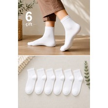 6 Çift Beyaz Yarım Konç Unisex Çorap | Pamuklu, Nefes Alan, Terletmeyen