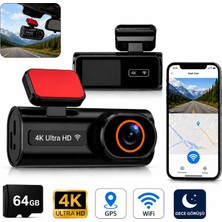 Multizone 4K Ön Arka Araç Kayıt Kamerası Wifi Gps Dashcam 64GB Park Modu Gece Görüş Oto Kamera