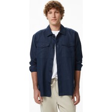Nautica Erkek Lacivert Regular Fit Keten Gömlek