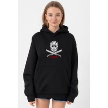 Tshirthane Friday The 13th Jason Mask Siyah Kadın 3ip Kapşonlu