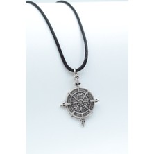 IDR Viking Vegvisir Pusula  Gümüş Kaplama Deri İp Kolye